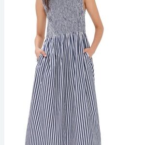 Hill House Navy and White Striped Smocked Maxi Dress